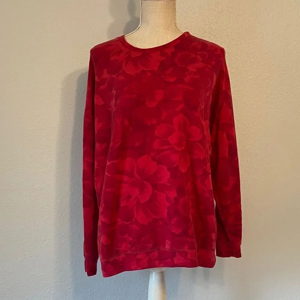 Athleta Red Large Floral Print Balance Pullover Sweatshirt Size Medium